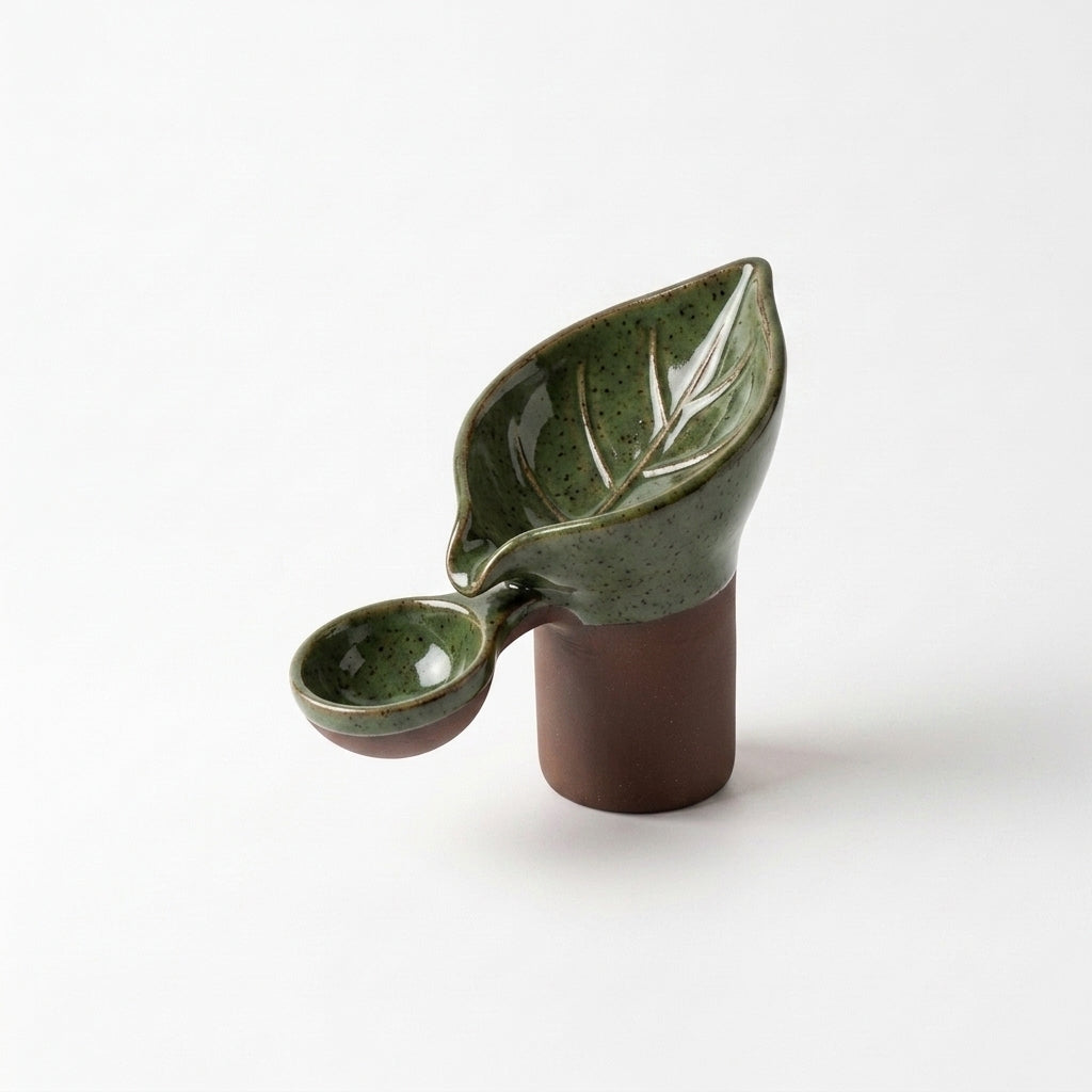 Pwnaeey™ Smart Ceramic Plant Nutrient Dispenser | Leaf-Shaped Liquid Fertilizer Dosing Cup & Measuring Spoon for Indoor Plants, Monstera, and Succulents | Handcrafted Terracotta Gardening Care Tool, Premium Gift for Plant Lovers
