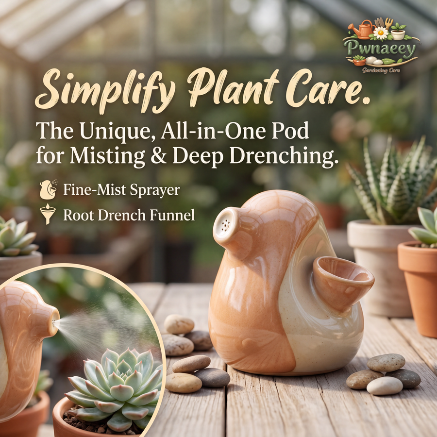 Pwnaeey™ 2-in-1 Ceramic Plant Watering Can and Mister - Aesthetic Succulent Watering Pod with Fine-Mist Sprayer & Root Drench Funnel, Decorative Indoor Houseplant Waterer & Gardening Gift