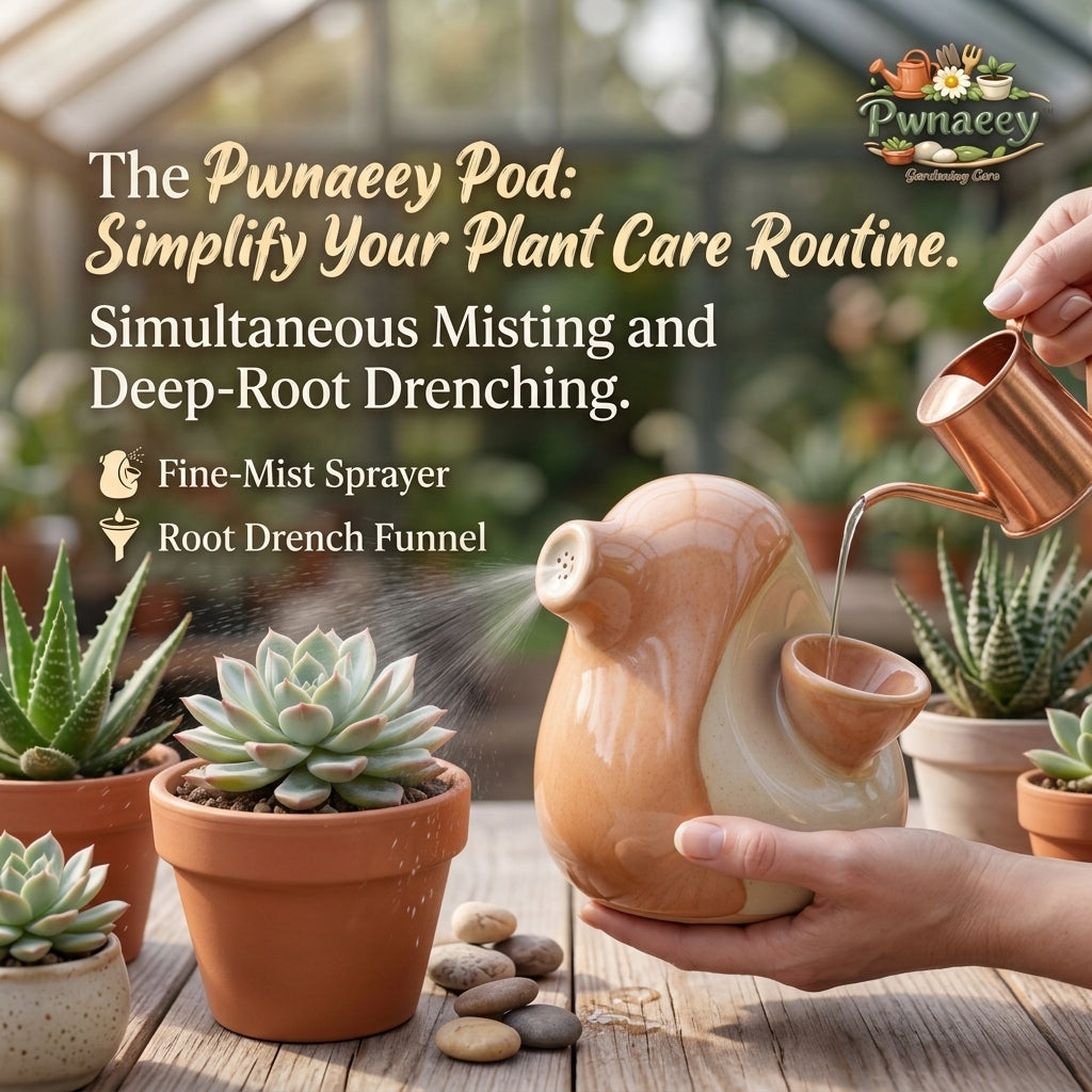 Pwnaeey™ 2-in-1 Ceramic Plant Watering Can and Mister - Aesthetic Succulent Watering Pod with Fine-Mist Sprayer & Root Drench Funnel, Decorative Indoor Houseplant Waterer & Gardening Gift