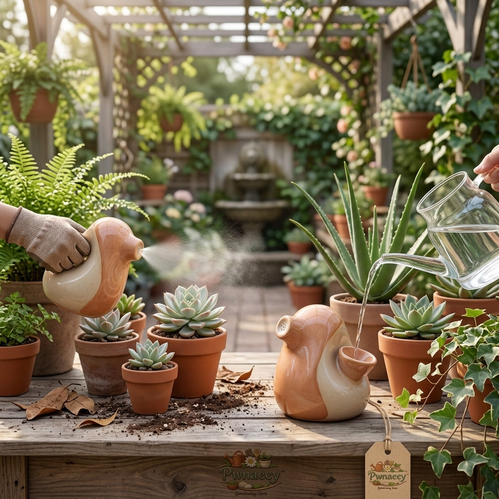 Pwnaeey™ 2-in-1 Ceramic Plant Watering Can and Mister - Aesthetic Succulent Watering Pod with Fine-Mist Sprayer & Root Drench Funnel, Decorative Indoor Houseplant Waterer & Gardening Gift