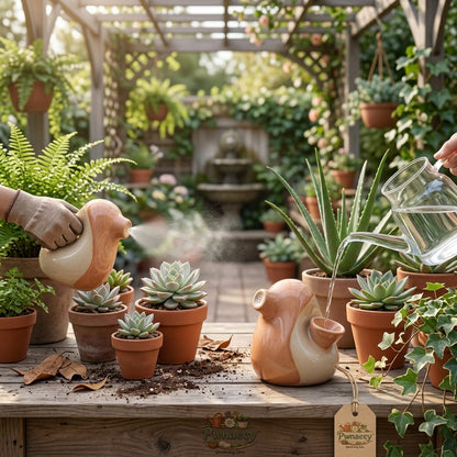 Pwnaeey™ 2-in-1 Ceramic Plant Watering Can and Mister - Aesthetic Succulent Watering Pod with Fine-Mist Sprayer & Root Drench Funnel, Decorative Indoor Houseplant Waterer & Gardening Gift