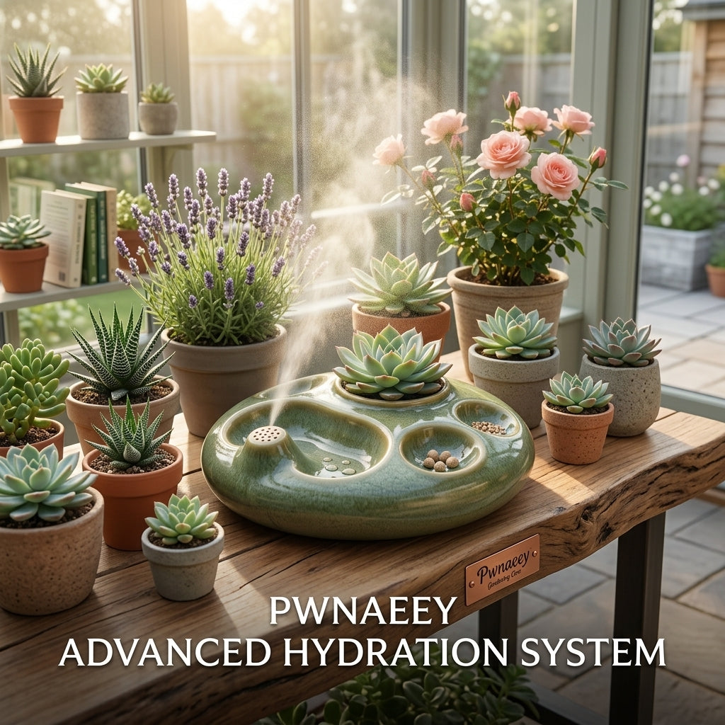 Pwnaeey™ Smart Misting Succulent Pot - Glazed Ceramic Self-Watering Planter with Integrated Slow-Release Nutrient Feeder, Automatic Hydration & Feeding System for Indoor Plants, Cacti, and Herbs