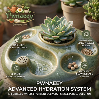 Pwnaeey™ Smart Misting Succulent Pot - Glazed Ceramic Self-Watering Planter with Integrated Slow-Release Nutrient Feeder, Automatic Hydration & Feeding System for Indoor Plants, Cacti, and Herbs