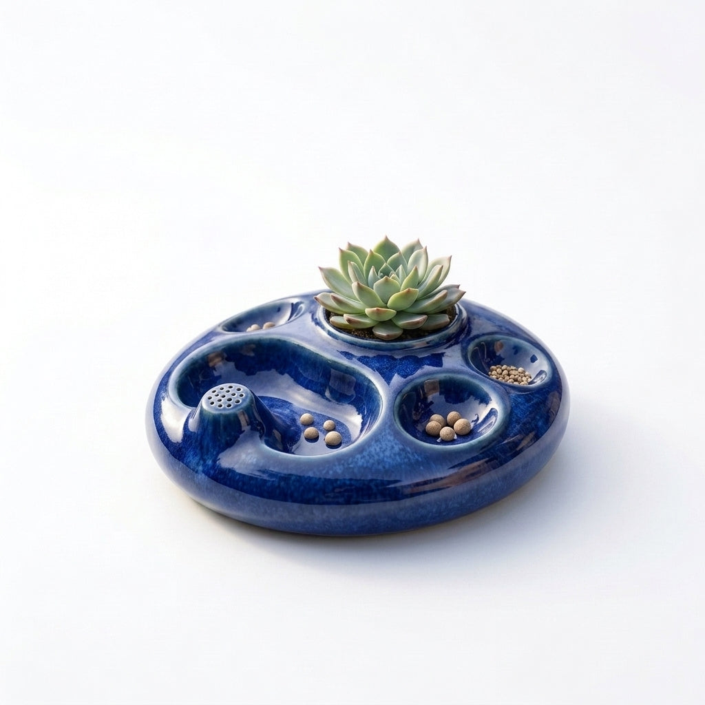 Pwnaeey™ Smart Misting Succulent Pot - Glazed Ceramic Self-Watering Planter with Integrated Slow-Release Nutrient Feeder, Automatic Hydration & Feeding System for Indoor Plants, Cacti, and Herbs