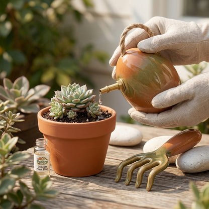 Pwnaeey™ 2-Piece Ceramic Gardening Tool Set - Elegant Egg-Shaped Watering Can & Hand Rake Cultivator Kit - Premium Glazed Clay Succulent & Bonsai Care Tools for Indoor Plants, Unique Garden Gift