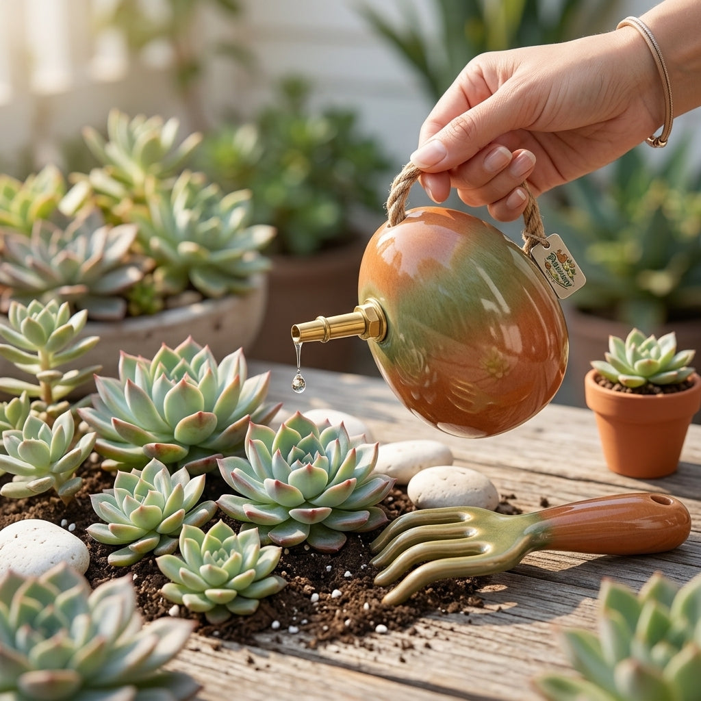 Pwnaeey™ 2-Piece Ceramic Gardening Tool Set - Elegant Egg-Shaped Watering Can & Hand Rake Cultivator Kit - Premium Glazed Clay Succulent & Bonsai Care Tools for Indoor Plants, Unique Garden Gift