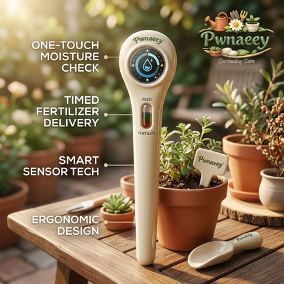 Pwnaeey™ Smart 3-in-1 Soil Moisture Meter & Timed Fertilizer Dispenser | Advanced Soil Tester with Smart Sensor Tech for Houseplants, Garden, Lawn & Farm | Ergonomic Plant Water Monitor & Nutrient Feeder