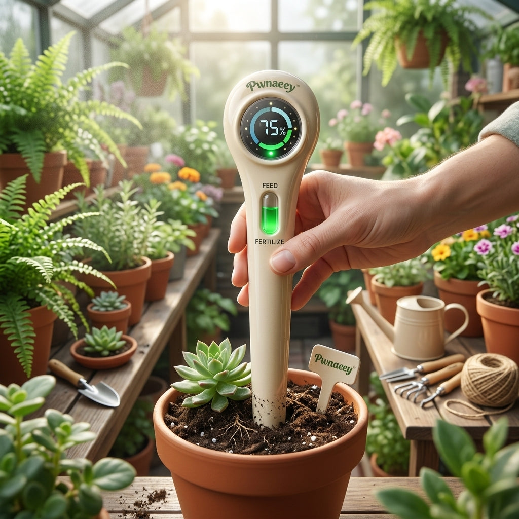 Pwnaeey™ Smart 3-in-1 Soil Moisture Meter & Timed Fertilizer Dispenser | Advanced Soil Tester with Smart Sensor Tech for Houseplants, Garden, Lawn & Farm | Ergonomic Plant Water Monitor & Nutrient Feeder