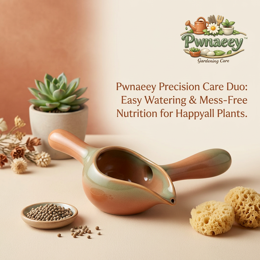 Pwnaeey™ Ceramic Indoor Watering Can & Precision Succulent Care Duo | Dual-Handle Mini Watering Pitcher, Mess-Free Fertilizer Pourer & Soil Scoop for Houseplants, Bonsai, and Small Pots