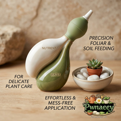 Pwnaeey™ Ceramic Dual-Chamber Plant Feeder - Precision Succulent Watering Bottle & Foliar Soil Feeding Squeeze Bulb, Mess-Free Fertilizer Dispenser for Delicate Indoor Plants, Bonsai, and Orchids