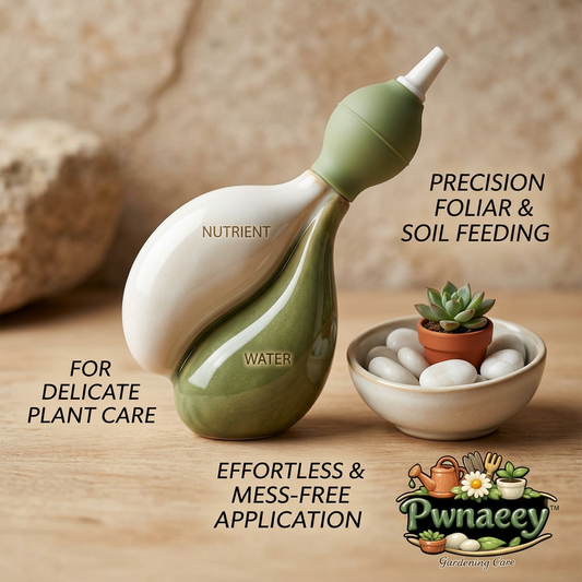 Pwnaeey™ Ceramic Dual-Chamber Plant Feeder - Precision Succulent Watering Bottle & Foliar Soil Feeding Squeeze Bulb, Mess-Free Fertilizer Dispenser for Delicate Indoor Plants, Bonsai, and Orchids