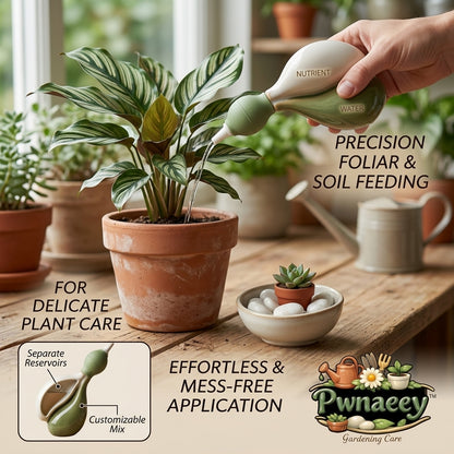 Pwnaeey™ Ceramic Dual-Chamber Plant Feeder - Precision Succulent Watering Bottle & Foliar Soil Feeding Squeeze Bulb, Mess-Free Fertilizer Dispenser for Delicate Indoor Plants, Bonsai, and Orchids