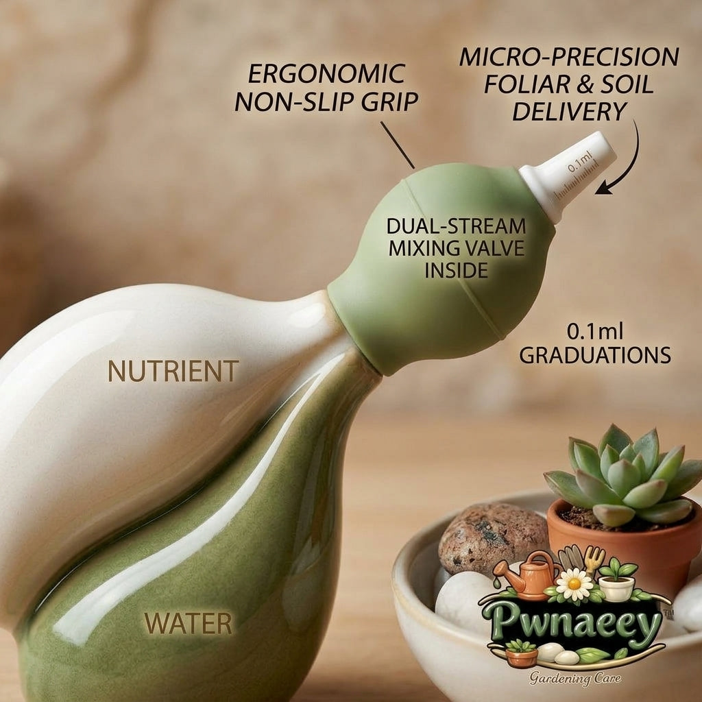 Pwnaeey™ Ceramic Dual-Chamber Plant Feeder - Precision Succulent Watering Bottle & Foliar Soil Feeding Squeeze Bulb, Mess-Free Fertilizer Dispenser for Delicate Indoor Plants, Bonsai, and Orchids