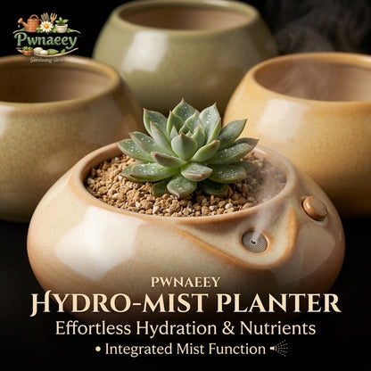 Pwnaeey™ Hydro-Mist Ceramic Planter Set - Smart Self-Watering Succulent Pot with Integrated Mister, Decorative Indoor Flower Pots with Trellis and River Rocks for Home Office Decor